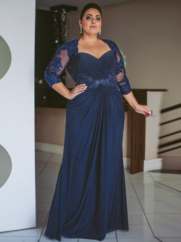 Ayana Sheath/Column Chiffon Applique Sweetheart 3/4 Sleeves Floor-Length Mother of the Bride Dresses SWKP0020443