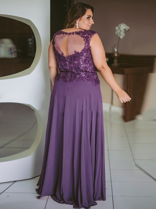 Ireland A-Line/Princess Chiffon Applique Scoop Sleeveless Floor-Length Mother of the Bride Dresses SWKP0020444