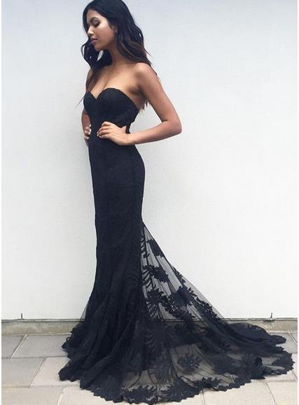 Mermaid Sexy Sweetheart Strapless Lace Sleeveless Popular Long Evening Dresses WK816