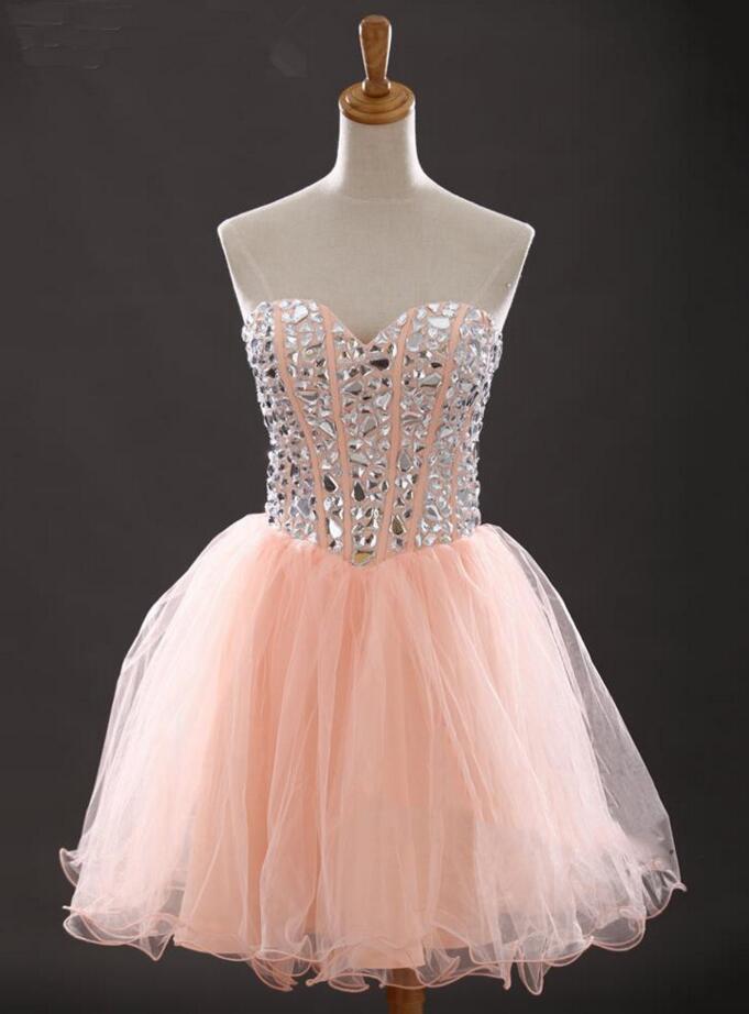 Sweetheart Beading Tulle Sleeveless Short Cocktail Dress Charming Homecoming Dresses XT278