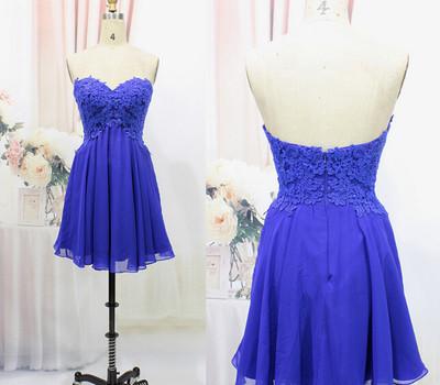 Tulle Lace Homecoming Dress Royal Blue Fitted Homecoming Dress Short Prom Dress WK904