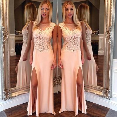 New Arrival Side Split Mermaid Scoop Sexy Sheer Long Party Gowns Women Pageant Dresses WK166