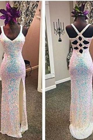 Sexy Sequins Mermaid Sweetheart Sleeveless with Slit Criss Cross Long Evening Dresses WK998