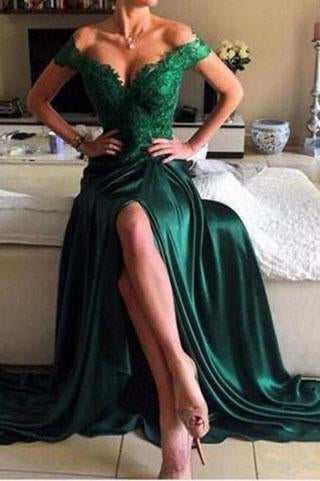 Dark Green Lace A-Line Long Charming Evening Dress Formal Women Dress Prom Dresses uk F303