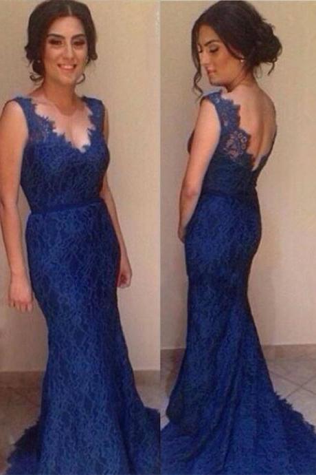 blue prom dress long lace prom dress mermaid prom dress charming evening gown 2024 WK112