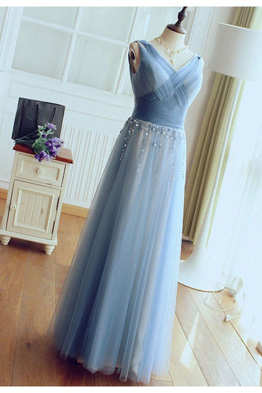 Charming V Neck Sleeveless With Beaded Prom Dresses Bridesmaid Dresses