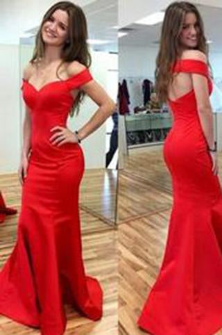 2024 Mermaid Red Elegant Sweetheart Off Shoulder Satin Corset Open Back Prom Dresses WK194