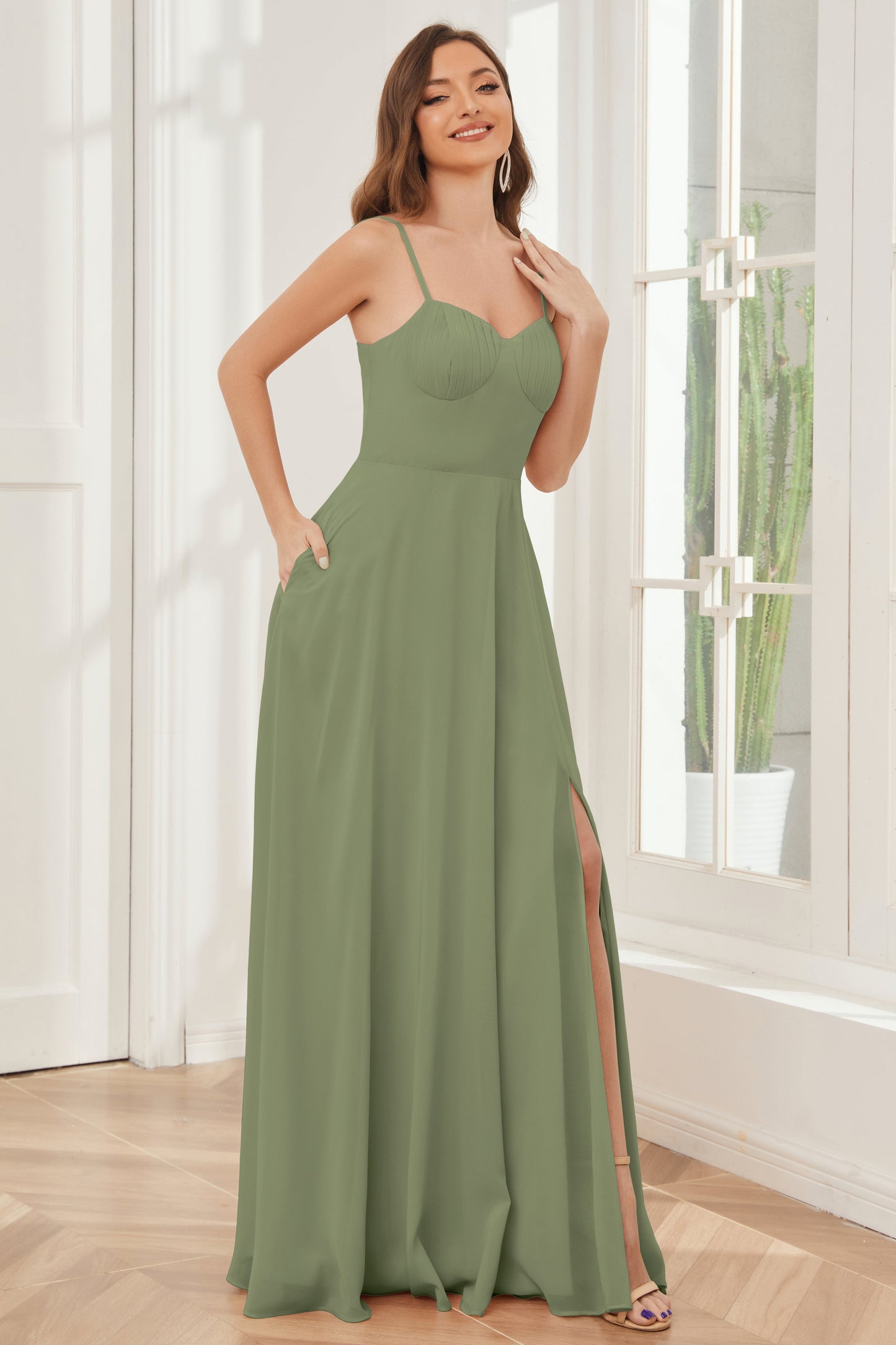 A-line Spaghetti Straps Chiffon Bridesmaid Dresses