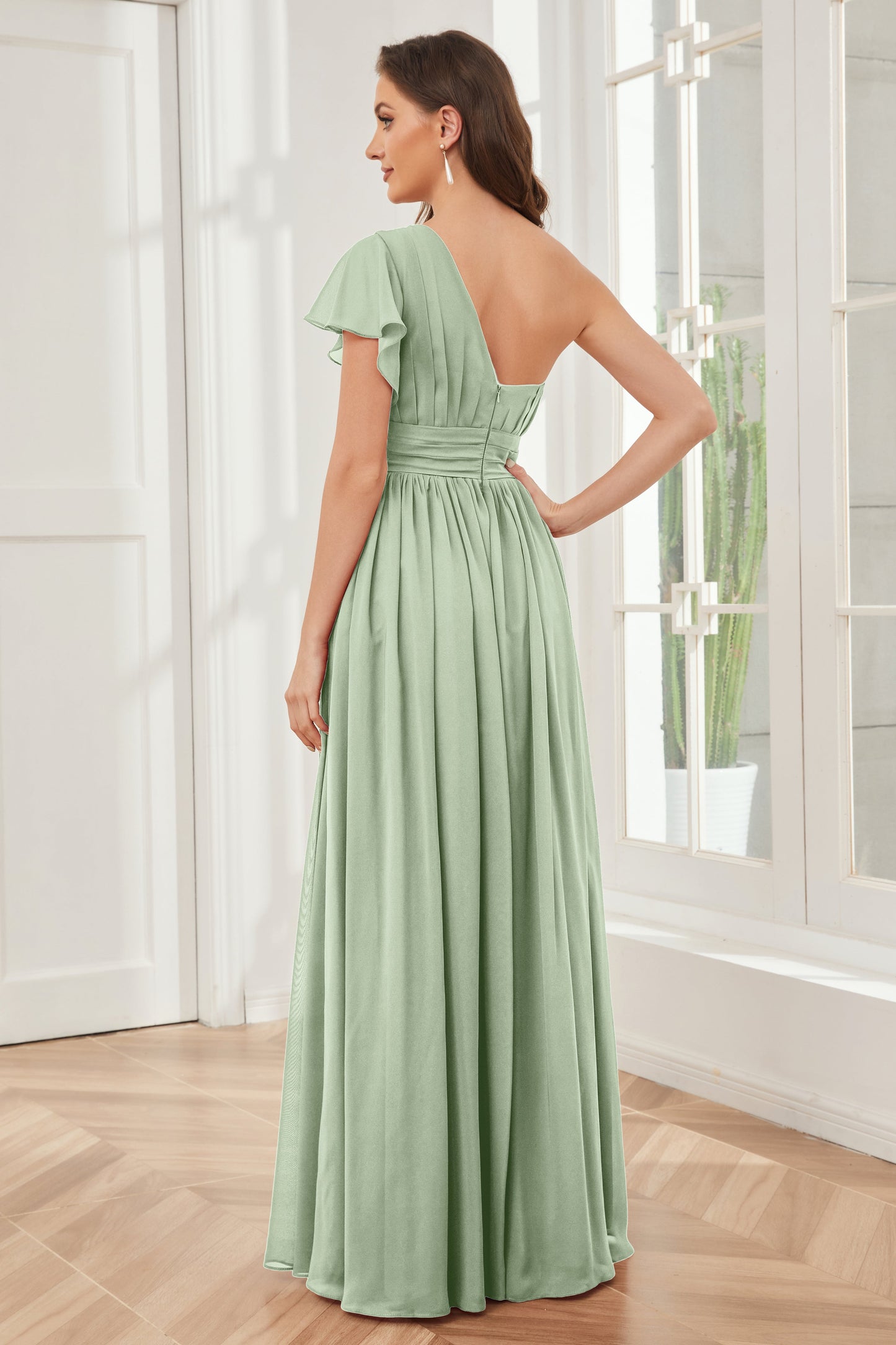 One Shoulder Chiffon Long Bridesmaid Dresses