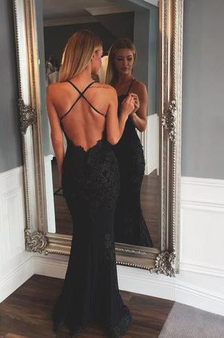 Black Prom Dresses Mermaid Prom Dress Lace Prom Dress Backless Evening Gowns WK967