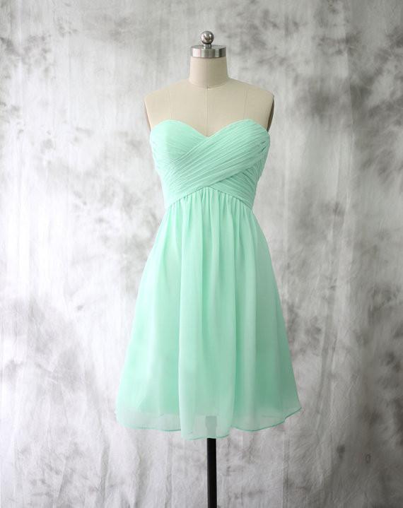 Mint Chiffon Homecoming Dresses Short Bridesmaid Dresses