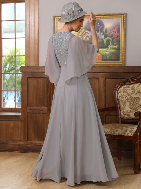 Alaina A-Line/Princess Chiffon Applique V-neck 1/2 Sleeves Floor-Length Mother of the Bride Dresses SWKP0020334