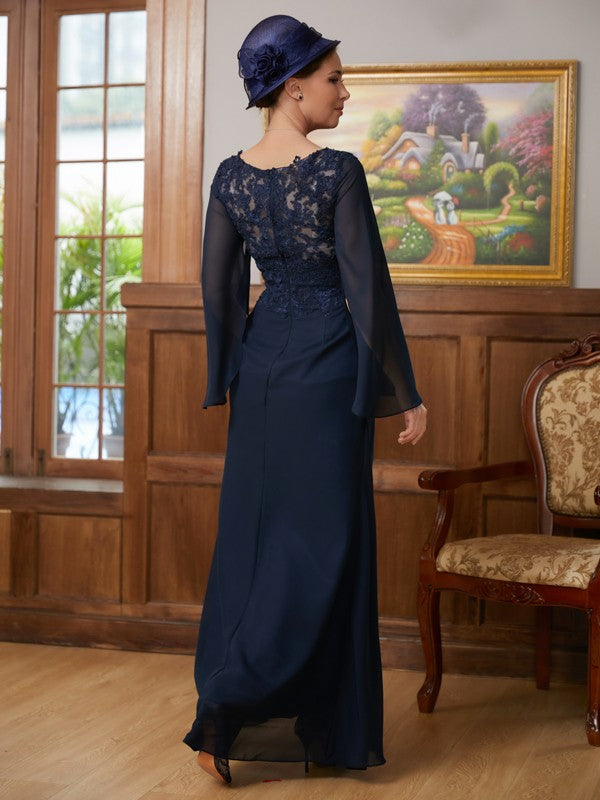 Eileen A-Line/Princess Chiffon Applique V-neck Long Sleeves Floor-Length Mother of the Bride Dresses SWKP0020335