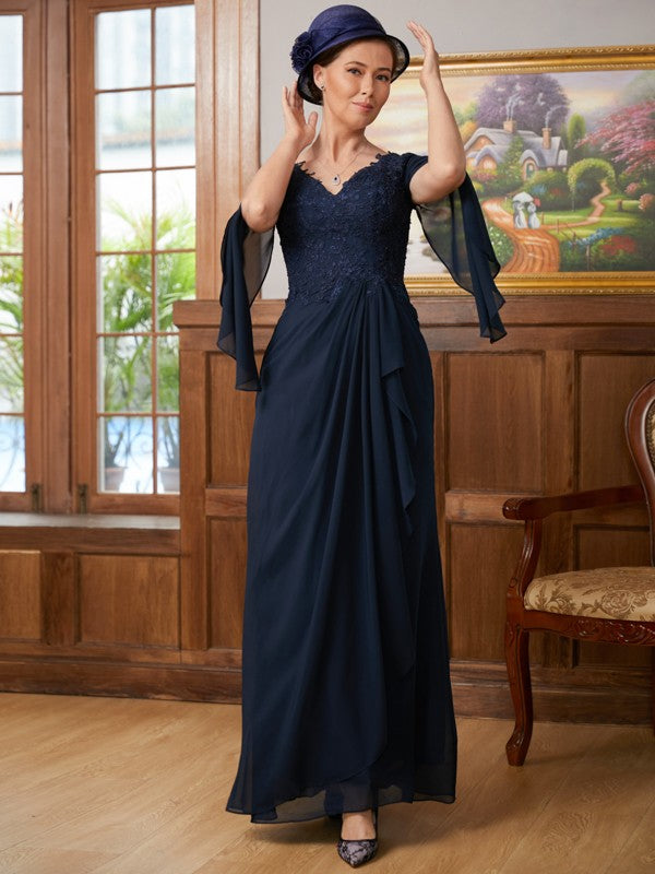 Eileen A-Line/Princess Chiffon Applique V-neck Long Sleeves Floor-Length Mother of the Bride Dresses SWKP0020335