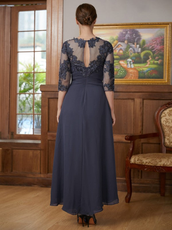 Seraphina A-Line/Princess Chiffon Applique Scoop 3/4 Sleeves Asymmetrical Mother of the Bride Dresses SWKP0020346