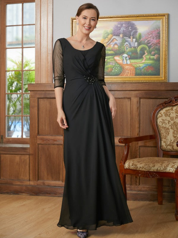 Lydia A-Line/Princess Chiffon Ruched Scoop 3/4 Sleeves Floor-Length Mother of the Bride Dresses SWKP0020336