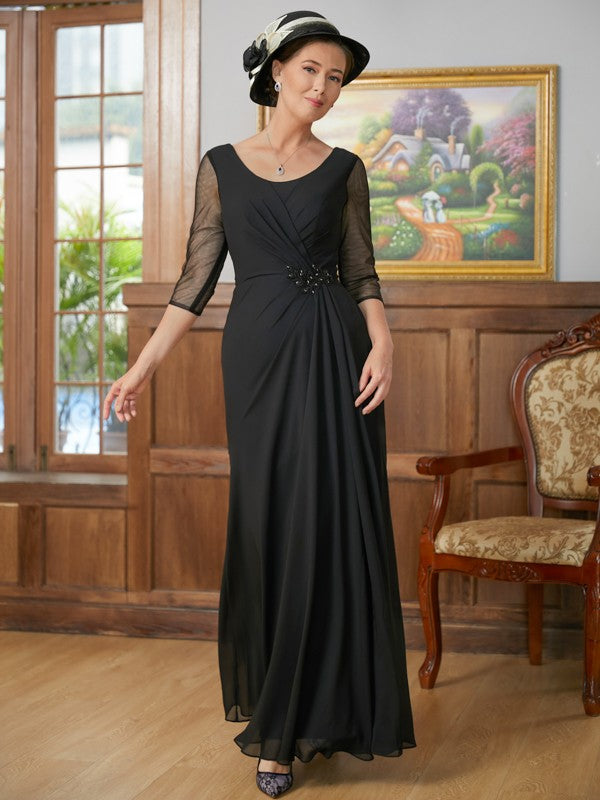 Lydia A-Line/Princess Chiffon Ruched Scoop 3/4 Sleeves Floor-Length Mother of the Bride Dresses SWKP0020336