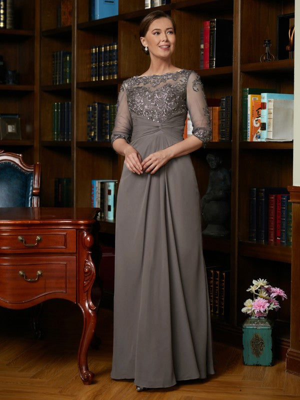 Lucia A-Line/Princess Chiffon Applique Scoop 3/4 Sleeves Floor-Length Mother of the Bride Dresses SWKP0020303