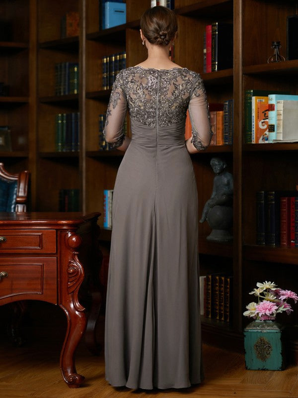 Lucia A-Line/Princess Chiffon Applique Scoop 3/4 Sleeves Floor-Length Mother of the Bride Dresses SWKP0020303