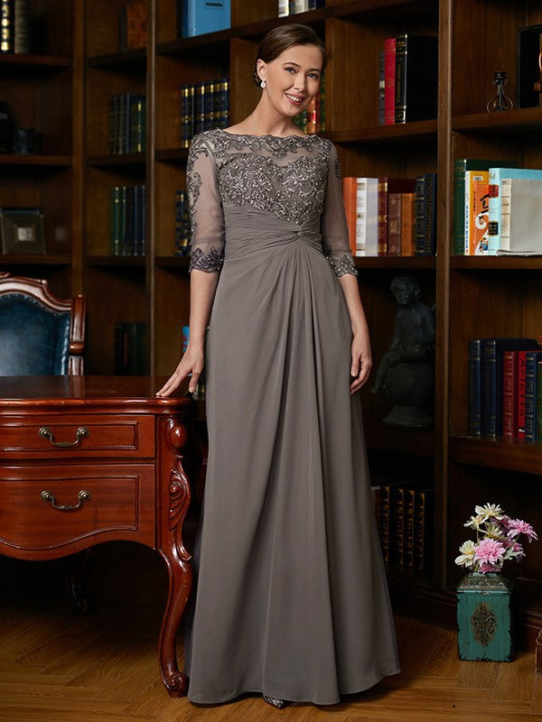 Lucia A-Line/Princess Chiffon Applique Scoop 3/4 Sleeves Floor-Length Mother of the Bride Dresses SWKP0020303