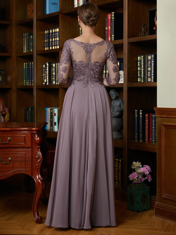 Ava A-Line/Princess Chiffon Lace Scoop 3/4 Sleeves Floor-Length Mother of the Bride Dresses SWKP0020301