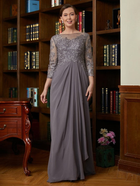 Penelope A-Line/Princess Chiffon Lace Scoop 3/4 Sleeves Floor-Length Mother of the Bride Dresses SWKP0020341