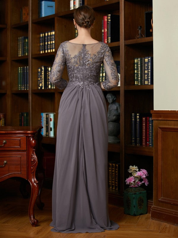 Penelope A-Line/Princess Chiffon Lace Scoop 3/4 Sleeves Floor-Length Mother of the Bride Dresses SWKP0020341