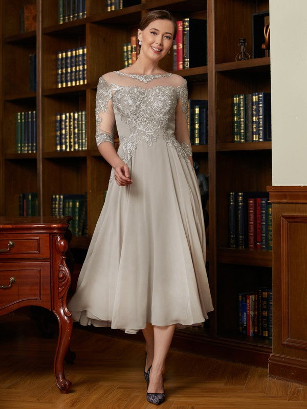 Victoria A-Line/Princess Chiffon Lace Scoop 3/4 Sleeves Tea-Length Mother of the Bride Dresses SWKP0020300