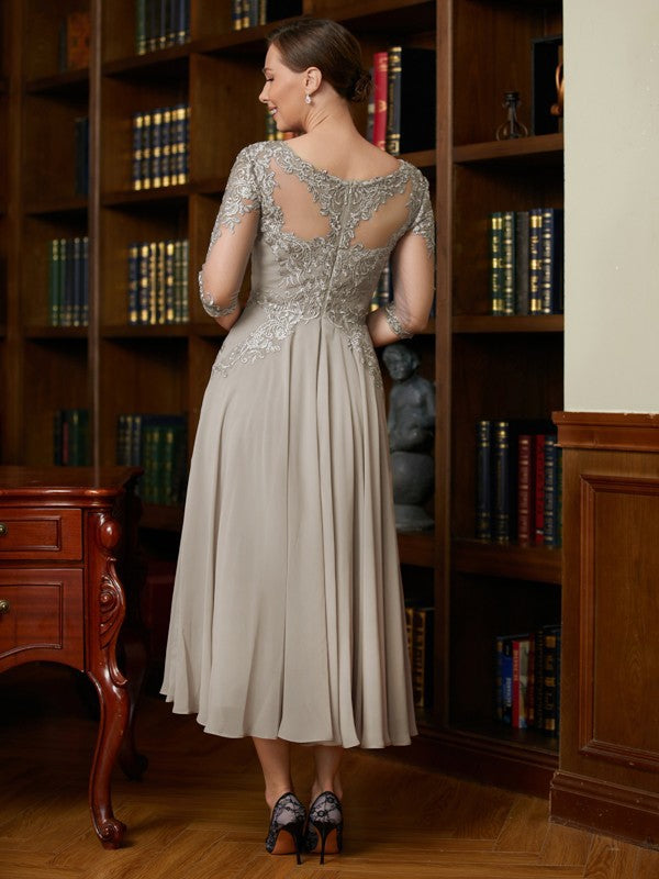 Victoria A-Line/Princess Chiffon Lace Scoop 3/4 Sleeves Tea-Length Mother of the Bride Dresses SWKP0020300