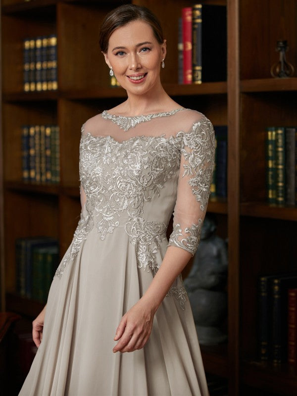 Victoria A-Line/Princess Chiffon Lace Scoop 3/4 Sleeves Tea-Length Mother of the Bride Dresses SWKP0020300