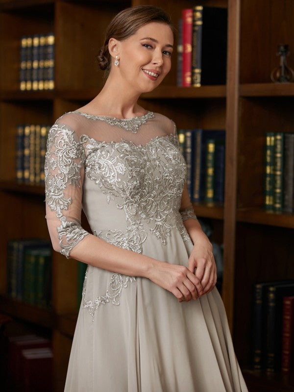 Victoria A-Line/Princess Chiffon Lace Scoop 3/4 Sleeves Tea-Length Mother of the Bride Dresses SWKP0020300