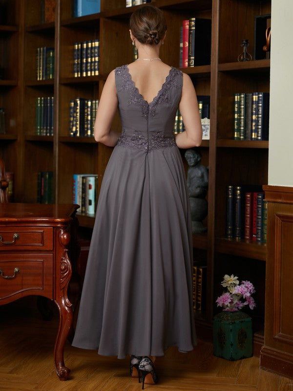 Leticia A-Line/Princess Chiffon Applique V-neck Sleeveless Ankle-Length Mother of the Bride Dresses SWKP0020365