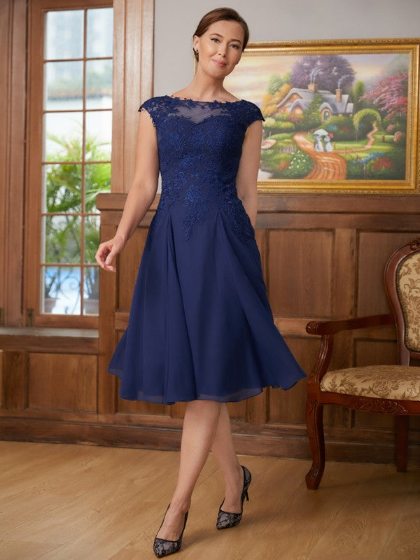 Francesca A-Line/Princess Chiffon Lace Scoop Sleeveless Knee-Length Mother of the Bride Dresses SWKP0020368