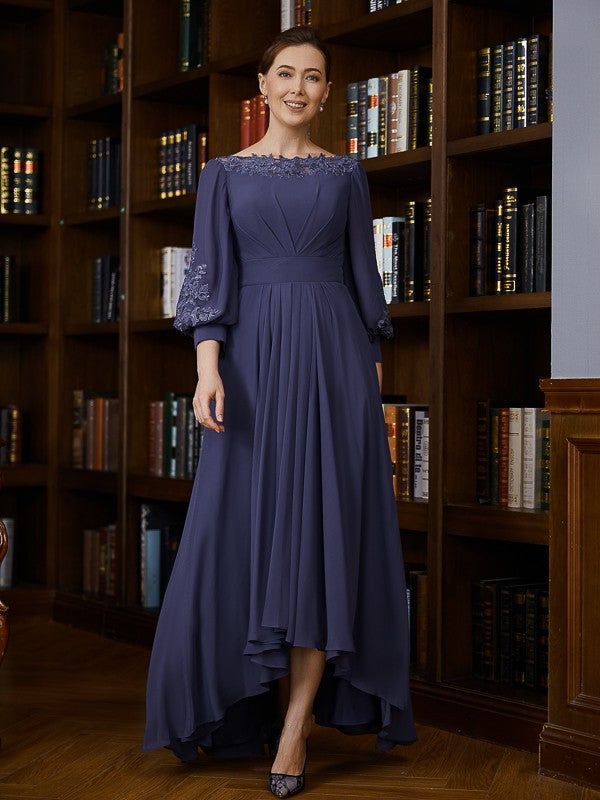 Kassidy A-Line/Princess Chiffon Ruched Bateau 3/4 Sleeves Asymmetrical Mother of the Bride Dresses SWKP0020265