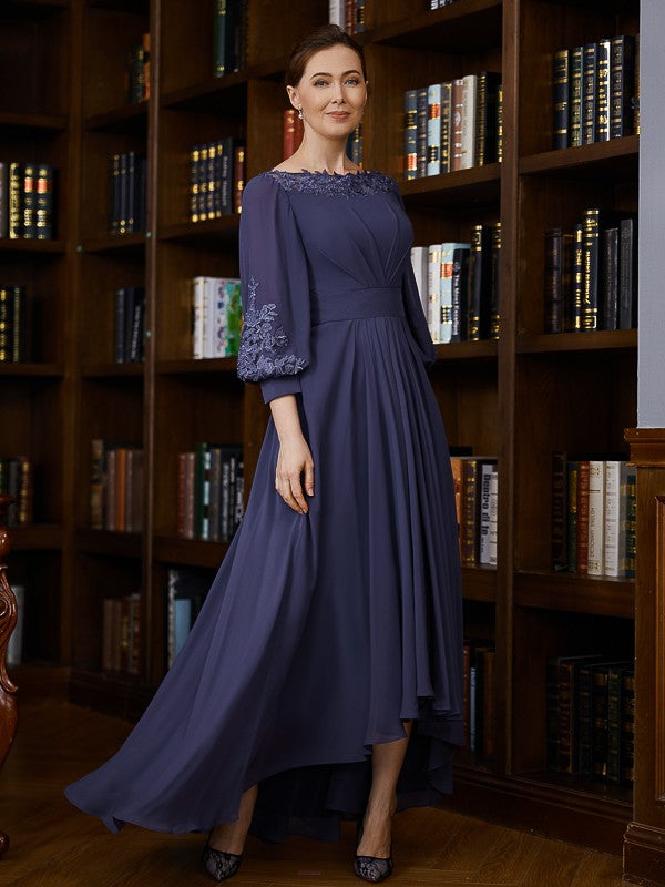 Kassidy A-Line/Princess Chiffon Ruched Bateau 3/4 Sleeves Asymmetrical Mother of the Bride Dresses SWKP0020265