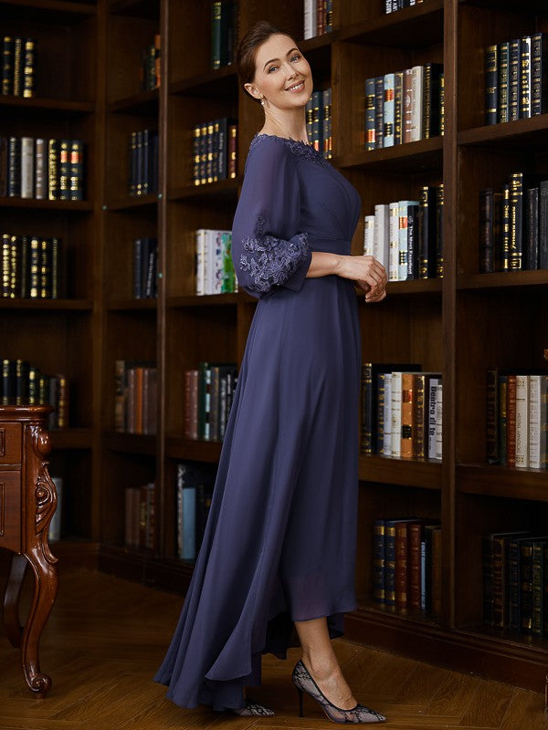 Kassidy A-Line/Princess Chiffon Ruched Bateau 3/4 Sleeves Asymmetrical Mother of the Bride Dresses SWKP0020265