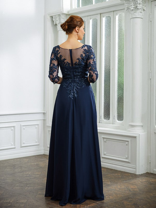 Liana A-Line/Princess Chiffon Applique V-neck 3/4 Sleeves Floor-Length Mother of the Bride Dresses SWKP0020267