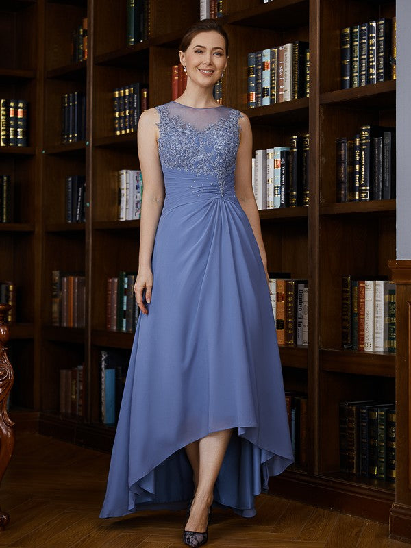 Desirae A-Line/Princess Chiffon Applique Scoop Sleeveless Asymmetrical Mother of the Bride Dresses SWKP0020257