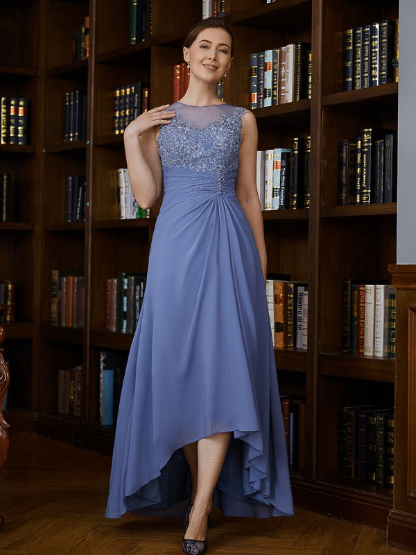 Desirae A-Line/Princess Chiffon Applique Scoop Sleeveless Asymmetrical Mother of the Bride Dresses SWKP0020257