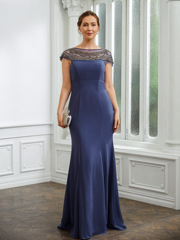 Maddison Sheath/Column Chiffon Beading Bateau Short Sleeves Floor-Length Mother of the Bride Dresses SWKP0020253