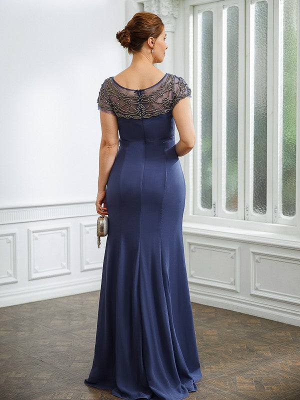 Maddison Sheath/Column Chiffon Beading Bateau Short Sleeves Floor-Length Mother of the Bride Dresses SWKP0020253