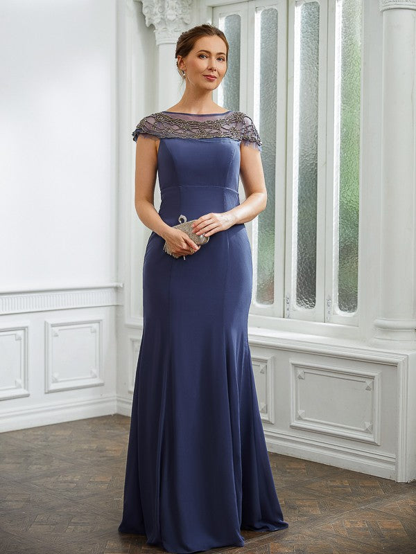 Maddison Sheath/Column Chiffon Beading Bateau Short Sleeves Floor-Length Mother of the Bride Dresses SWKP0020253