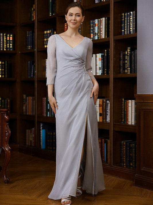 Luciana Sheath/Column 30D Chiffon Beading V-neck 3/4 Sleeves Floor-Length Mother of the Bride Dresses SWKP0020247