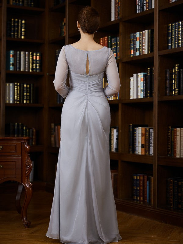 Luciana Sheath/Column 30D Chiffon Beading V-neck 3/4 Sleeves Floor-Length Mother of the Bride Dresses SWKP0020247