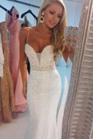 Prom Dresses Sexy Mermaid Spaghetti Strap Crystal Floor Length Formal Occasion Dress WK707