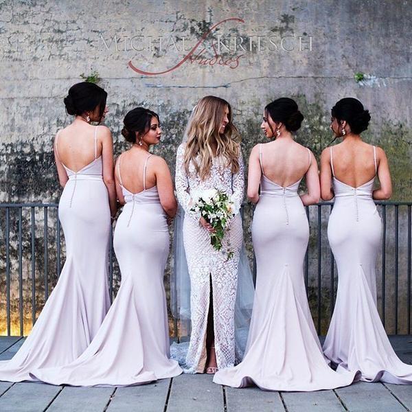 Spaghetti Straps Sweetheart Backless Sleeveless Mermaid Popular Bridesmaid Dresses WK514