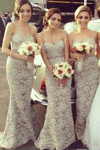 Sexy Sweetheart Mermaid Lace Long Floor Length Sleeveless Bridesmaid Dresses WK628