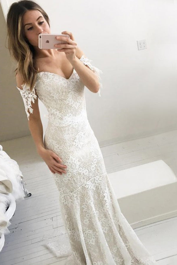 Sweetheart Off Shoulder Lace Wedding Dresses Mermaid Bridal Dresses