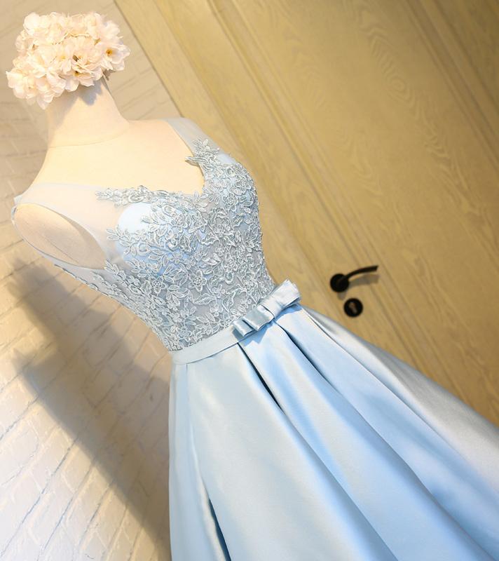 Sky Blue A-Line V-Neck Short Prom Dresses Appliques Lace Homecoming Dresses WK568