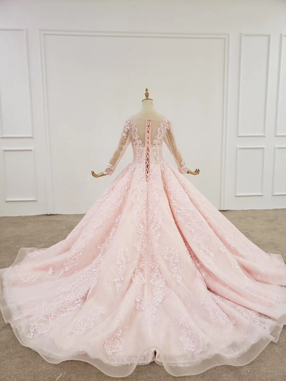 Elegant Ball Gown Pink Long Sleeves Appliques Prom Dresses, Quinceanera SWK20482